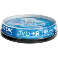 TDK Диск DVD+R TDK, 4.7Gb, 16х, Cake Box, 10 штук