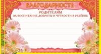 Сфера Мини-благодарность "Родителям за воспитание добрты и чуткости в ребенке"