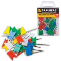 BRAUBERG Булавки-флажки маркировочные "Brauberg", цветные, 50 штук