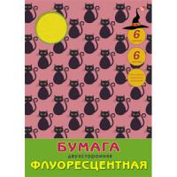 Канц-Эксмо Бумага флуоресцентная "Черные кошки (орнамент)", 6 листов, 6 цветов