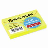 BRAUBERG Блок самоклеящийся (стикер) "Brauberg", 38x51 мм, 2 блока по 90 листов, цвет неоновый желтый