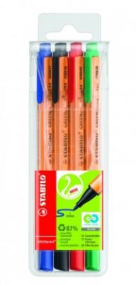 STABILO Набор капиллярных ручек "Greenpoint", 4 штуки, цвет чернил синий, черный, красный, зеленый, 0,8 мм