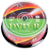 VS Диски DVD+R , 4,7 Gb, 16x, Cake Box, DVDPRCB2501, 25 штук