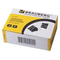 BRAUBERG Зажимы для бумаг "Brauberg", 12 штук, 41 мм, на 200 листов, черные