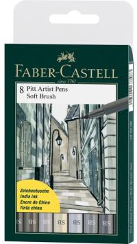 Faber-Castell Ручки капиллярные "Pitt Artist Pen Soft Brush", 8 штук, оттенки серого