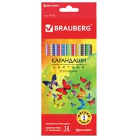 BRAUBERG Карандаши цветные &quot;Бабочки&quot;, 12 цветов, трехгранные, корпус с полосками