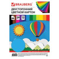 BRAUBERG Двусторонний цветной картон, А4, 24 листа, 12 цветов