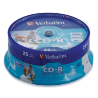 Verbatim Диск CD-R 700 MB, 52x Printable, 43439, с поверхностью для печати, 25 штук