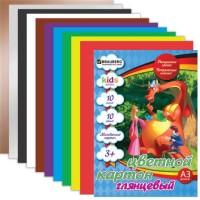 BRAUBERG Цветной мелованный картон "Дракон и дети", А3, 10 цветов, 200 г/м2