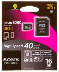 Sony Micro SDHC 16Гб Сlass10 UHS-I(SR16UYA)+адаптер