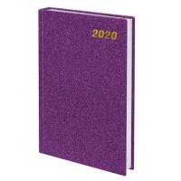 BRAUBERG Ежедневник датированный 2020 А5, &quot;Holiday&quot;, кожзам, блёстки, фиолетовый, 138 х213 мм, 129742