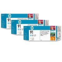 HP Картридж оригинальный Hewlett Packard (HP) "91 Light Cyan Pigment Ink Cartridges C9486A", светло-голубой, 3 штуки (количество товаров в комплекте: 3)