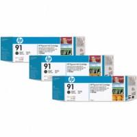 HP Картридж Hewlett Packard (HP) "91 Matte Black Ink Cartridges C9480A", чёрный матовый, 3 штуки (количество товаров в комплекте: 3)