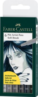 Faber-Castell Ручки капиллярные "Pitt Artist Pen Soft Brush", 6 штук, оттенки серого