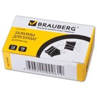 BRAUBERG Зажимы для бумаг "Brauberg", 12 штук, 19 мм, на 60 листов, черные