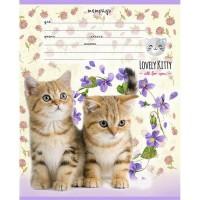 Проф-Пресс Тетрадь "Котята в фиолетовых цветах", А5, 12 листов, узкая линия