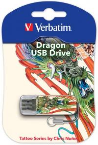 Verbatim 16gb store n go mini tattoo dragon 49888 usb2.0 белый