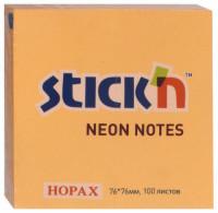 Hopax Блок для записей самоклеящийся, 100 листов, 76x76 мм, цвет неоновый оранжевый