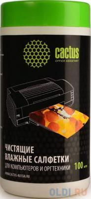 Cactus Чистящие салфетки CS-T1002 для компьютеров и оргтехники туба 100шт