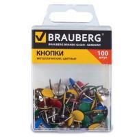 BRAUBERG Кнопки канцелярские "Brauberg", металлические, цветные, 10 мм, 100 штук