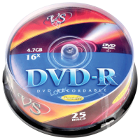 VS Диски DVD-R , 4,7 Gb, 16x, Cake Box, с поверхностью для печати, DVDRIPCB2501, 25 штук