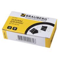 BRAUBERG Зажимы для бумаг "Brauberg", 12 штук, 25 мм, на 100 листов, черные