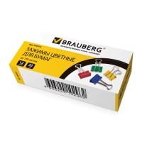 BRAUBERG Зажимы для бумаг "Brauberg", 12 штук, 32 мм, на 140 листов, цветные