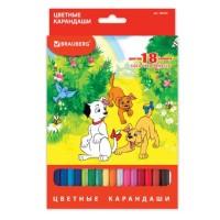 BRAUBERG Карандаши цветные "My lovely dogs", 18 цветов, заточенные
