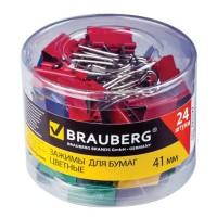 BRAUBERG Зажимы для бумаг "Brauberg", 24 штуки, 41 мм, на 200 листов, цветные
