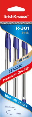 ErichKrause Ручка шариковая "R-301 Classic 1.0 Stick", 3 штуки, синие