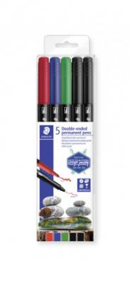 Staedtler Фломастеры перманентные "Twin-tip", 5 цветов