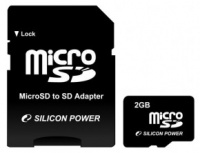 Silicon Power microsd 2gb + адаптер (sp002gbsdt000v10-sp)