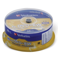 Verbatim Диск DVD+RW(плюс) 4,7 Gb 4x, Cake Box 43489 (ш/к-4894), 25 штук