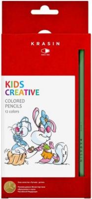Красин Набор цветных карандашей "Веселый кролик", заточенные, 12 штук