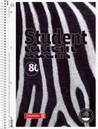 Brunnen Тетрадь-колледж на спирали "Student. Zebra", А4, 80 листов, клетка