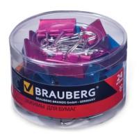 BRAUBERG Зажимы для бумаг "Brauberg", 24 штуки, 32 мм, на 140 листов, цвет металлик ассорти