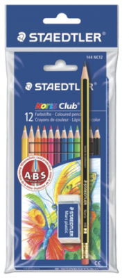 Staedtler Карандаши цветные "NorisClub" с чернографитным карандашом и отдельным ластиком, 12 цветов