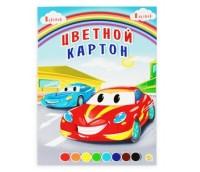 Рыжий кот Цветной картон "Веселая гонка", А4, 8 листов, 8 цветов