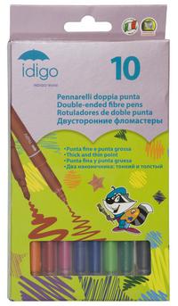 Idigo Двусторонние фломастеры с классическим и утолщенным наконечником (10 цветов)