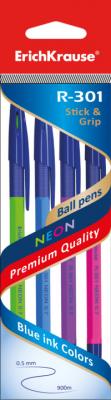 ErichKrause Ручки шариковые "Neon. R-301. Stick amp Grip", 4 штуки