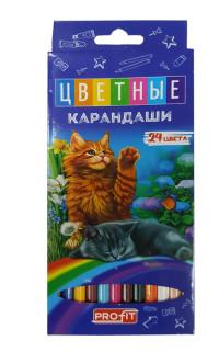 Проф-Пресс Карандаши цветные "Котята в цветах", 24 цвета