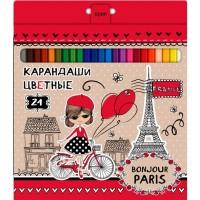 Hatber Карандаши цветные "Bonjour Paris", 24 цвета