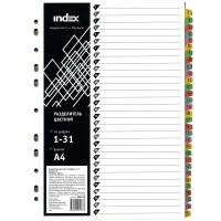 Index Разделитель картонный, цифровой 1-31, А4, цветной