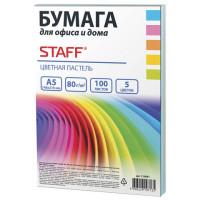 Staff Бумага цветная "color", А5, 80 г/м2, 5 цветов по 20 листов, пастельные цвета