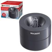 BRAUBERG Скрепочница магнитная "Brauberg", с 30 скрепками, большой бочонок, черная