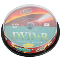 VS Диски DVD+R , 8,5 Gb, 8x, Cake Box двухслойный, DVDPRDLCB1002, 10 штук
