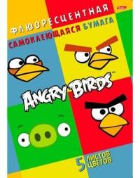 Хатбер-пресс Бумага цветная самоклеящаяся флюоресцентная "Angry Birds", А4, 5 цветов, 5 листов