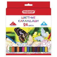 ПИФАГОР Карандаши цветные "Бабочки", 24 цвета, классические, заточенные