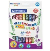 BRAUBERG Фломастеры двусторонние утолщенные &quot;Premium Bi-Color&quot;, 10 штук, 20 цветов, двухцветные