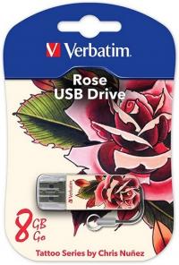 Verbatim 8gb store n go mini tattoo rose 49881 usb2.0 белый/узор